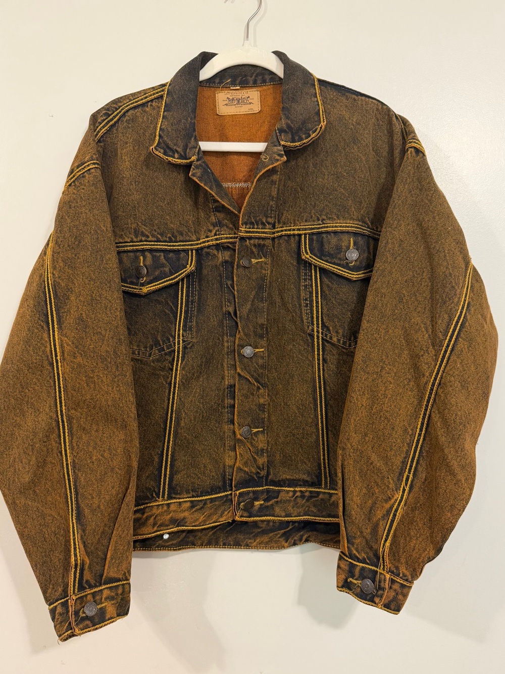 Levi's Denim Jacket Brown Acid Wash Excellent Saxon Forever Free Graphic Unisex